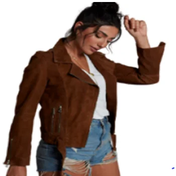 Fashion Casual Autumn & Spring Solid Natural Leather Women Jackets Ladies Motorcycle Blazers Aidan Suede