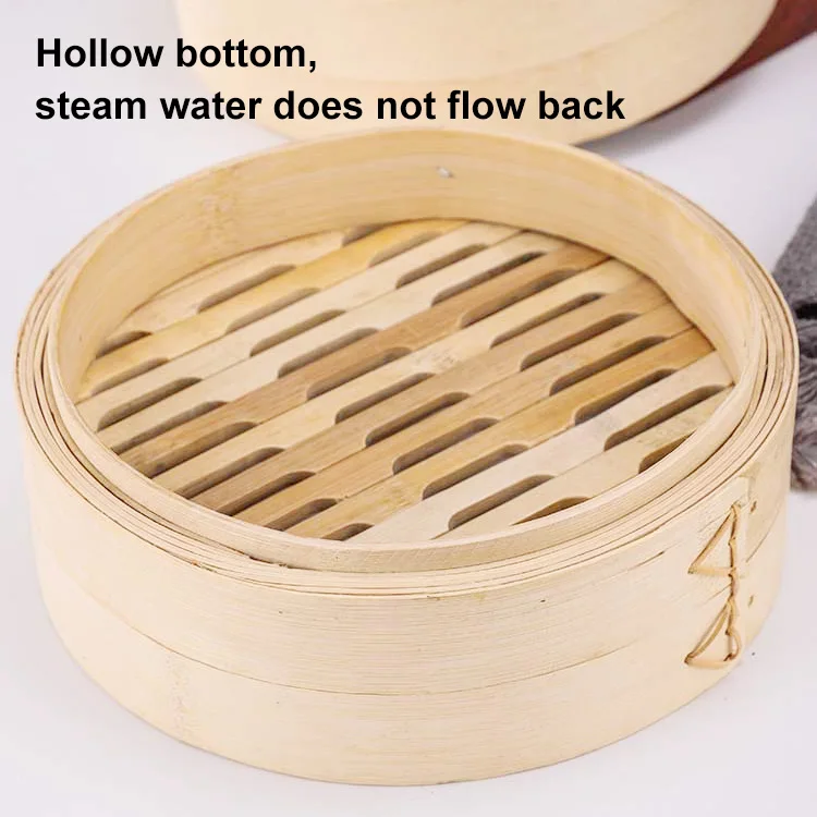 Bamboo Steamer Basket 10 Inch 2 Tier - Steam cooker for dim sum dumplings, bao bun, rice, fish, vegetable, handmade kitchen cook