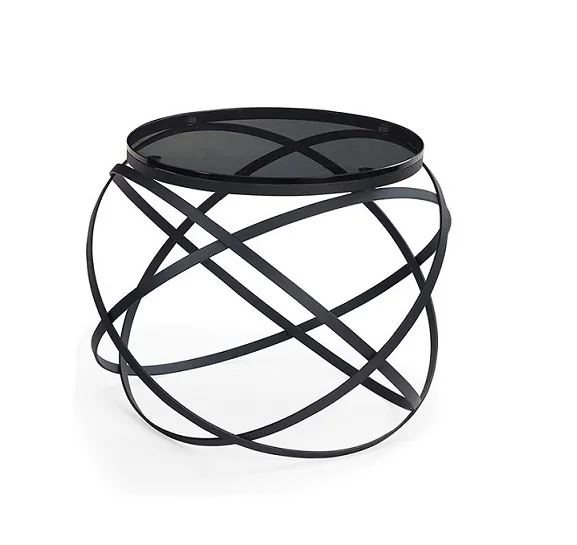 Тонированное стекло черный металлический современный журнальный столик для гостиной мебель круглой формы