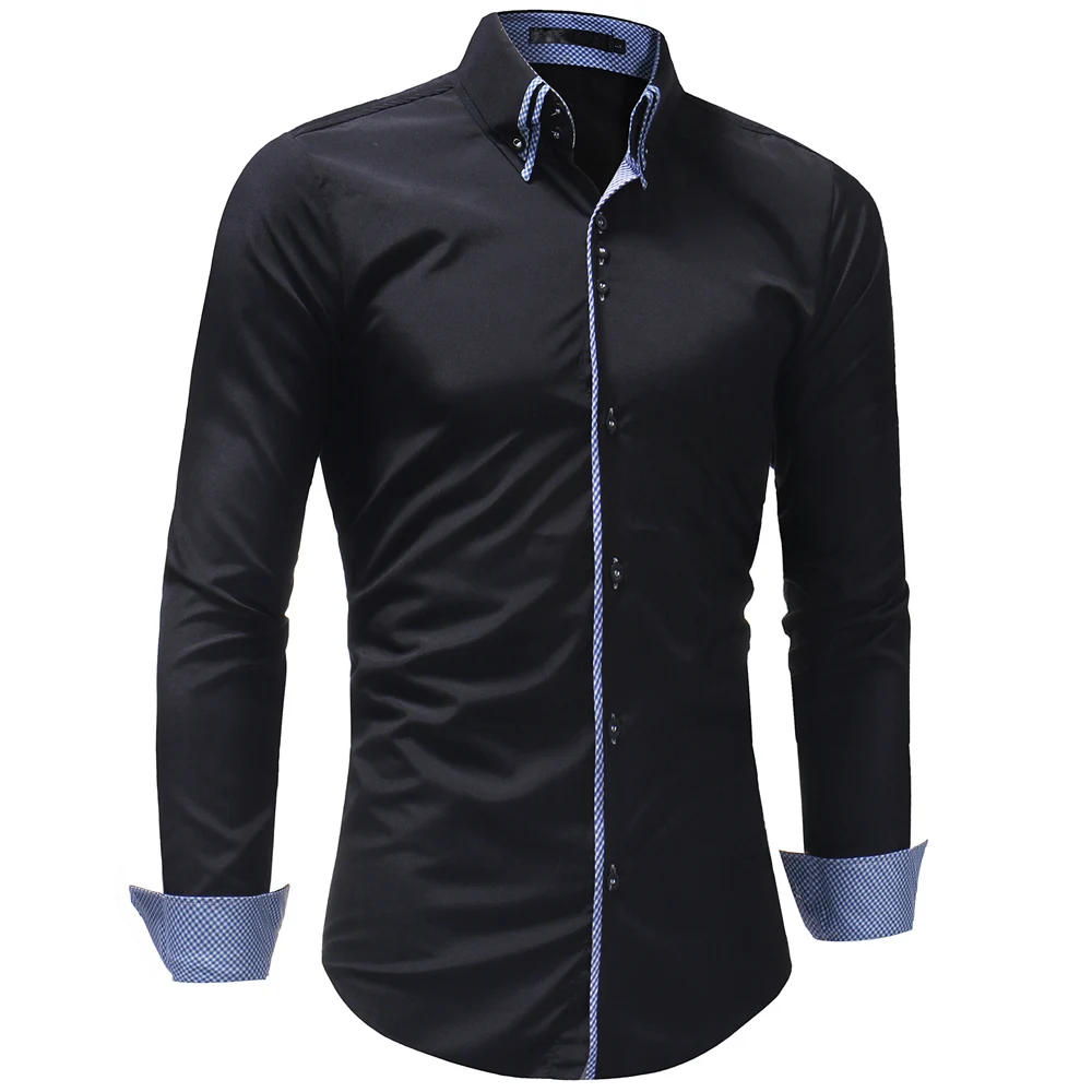 Black Color Hot Selling100% Cotton Shirt for Men Casual Shirts Solid Pattern Polyester / Cotton Full Sleeve Length Printed