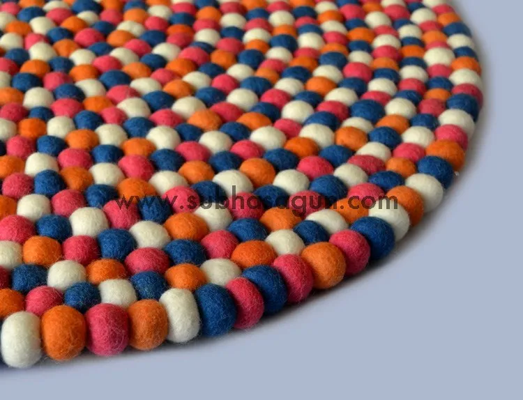 Orange Handmade Felt Ball Mats from Nepal
