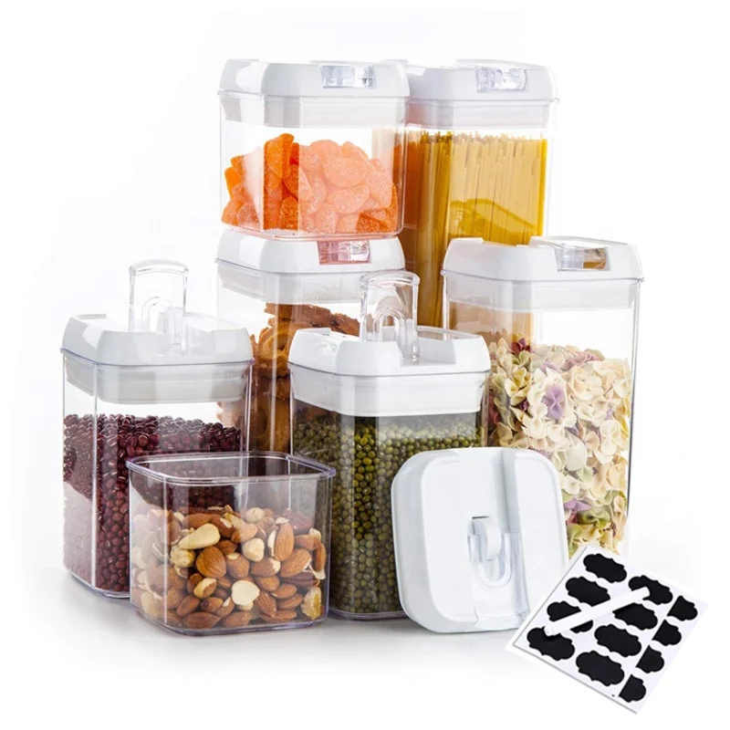 7 шт набор легко открываемый пластиковый контейнер для хранения продуктов питания квадратном каблуке большой герметичные контейнеры с Воздухонепроницаемой белая