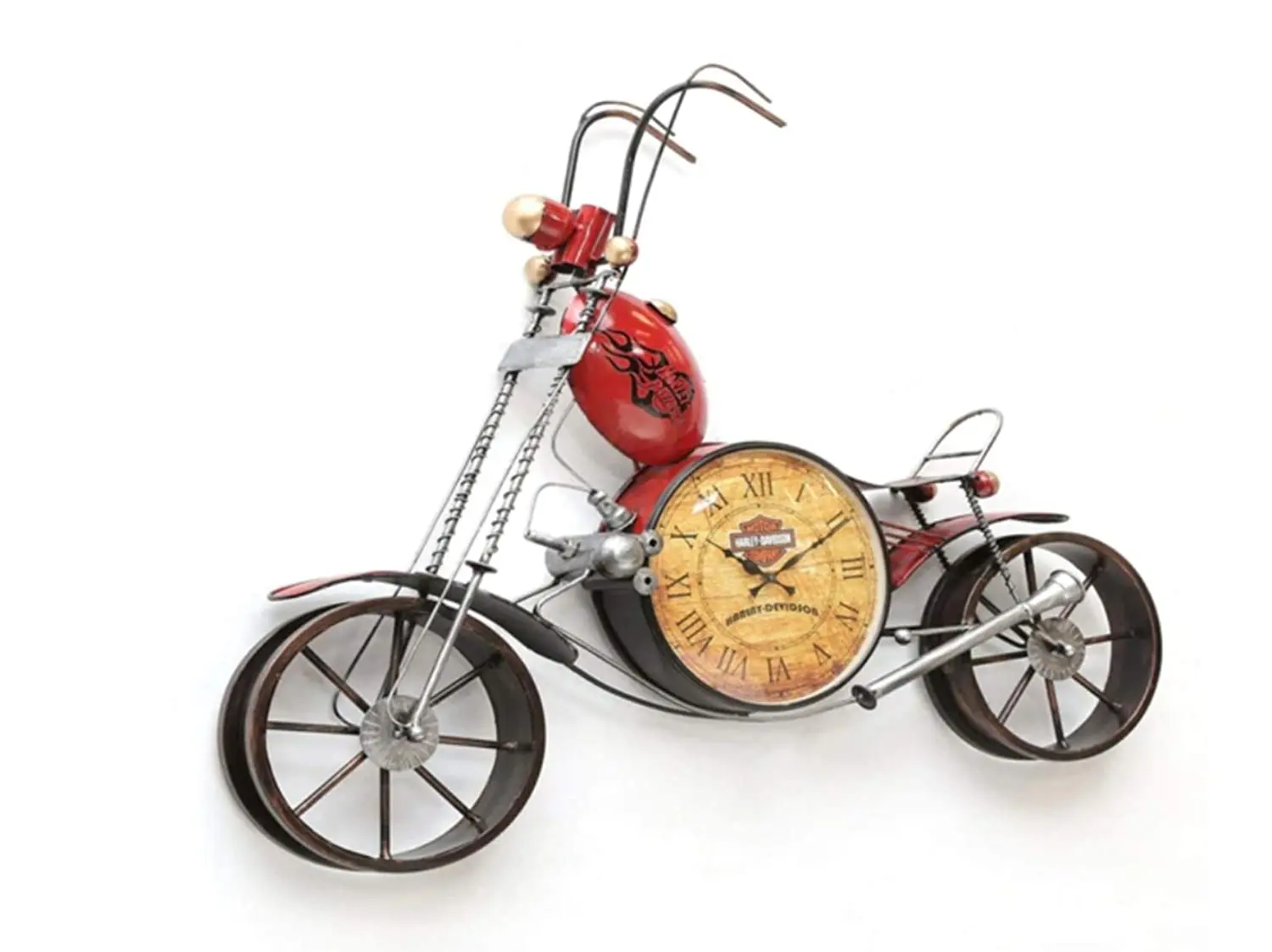 Newest Amazon Hot Selling Custom Design Decorative Metal Red Bike Vintage Design Antique Clock for Home Art WALL Decoration