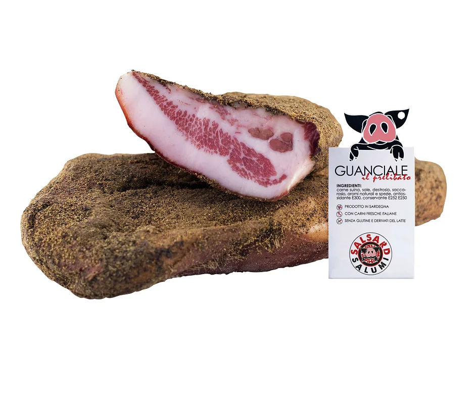 High-quality Italian cured PORK CHEEK LARD for importers, long-aged product flavoured with green peppercorn