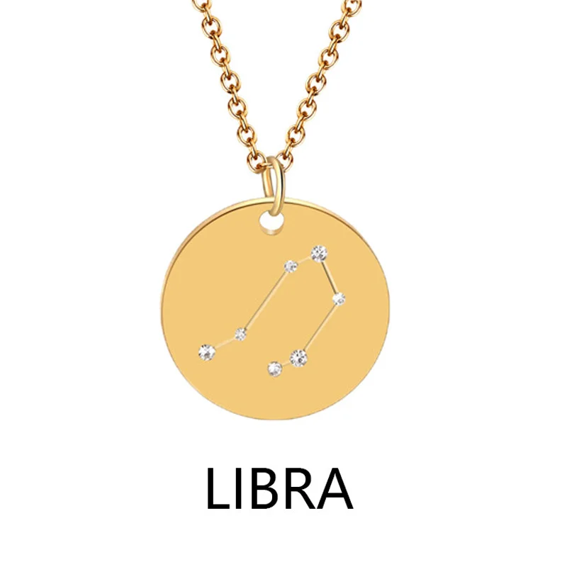 Wholesale 12  Necklace Gold Stainless Steel Astrology Zodiac Sign Pendant Necklace for Women
