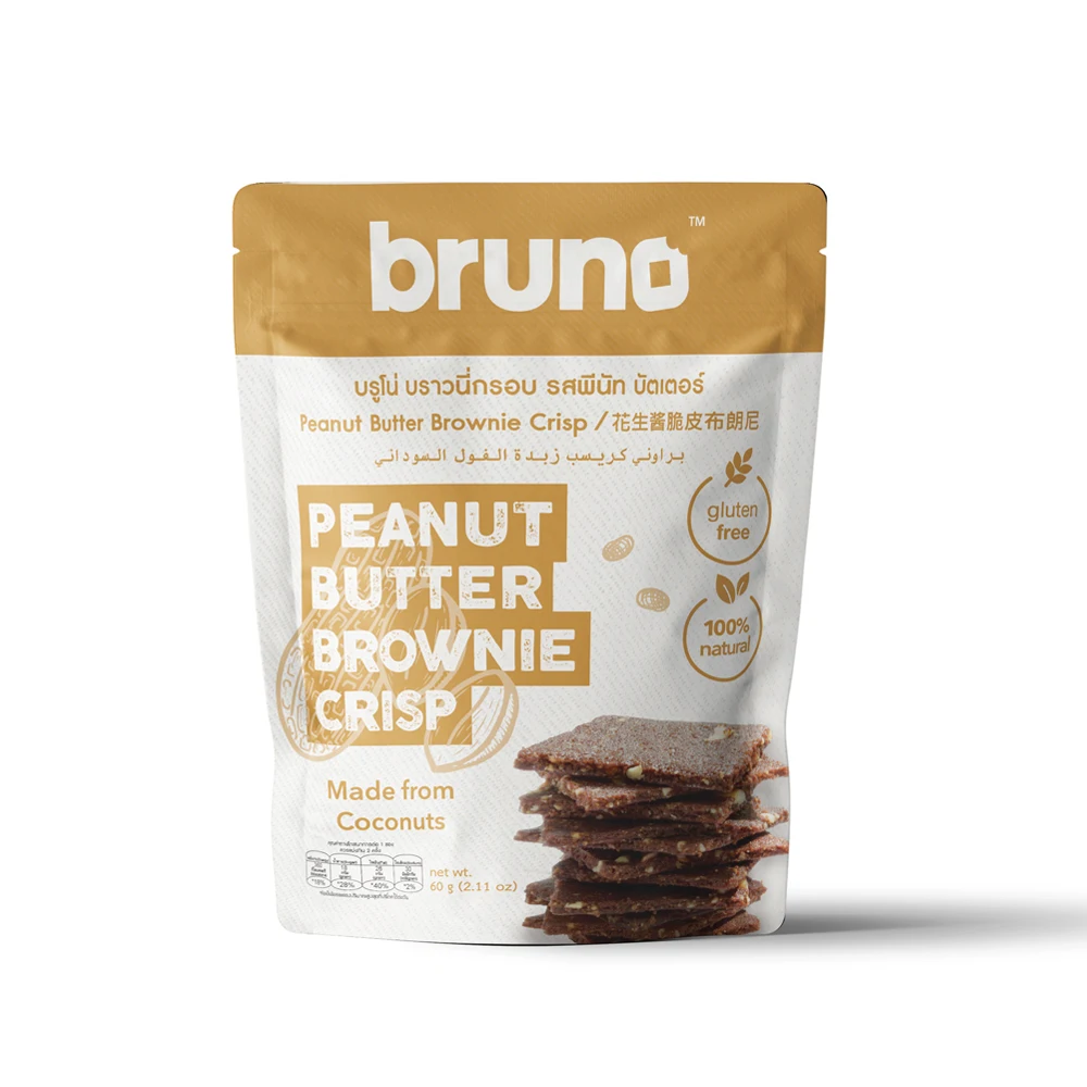 Premium Quality Bruno Brownie Crisp Peanut Butter flavor 60g Gluten Free and 100% Natural Product Export from Thailand