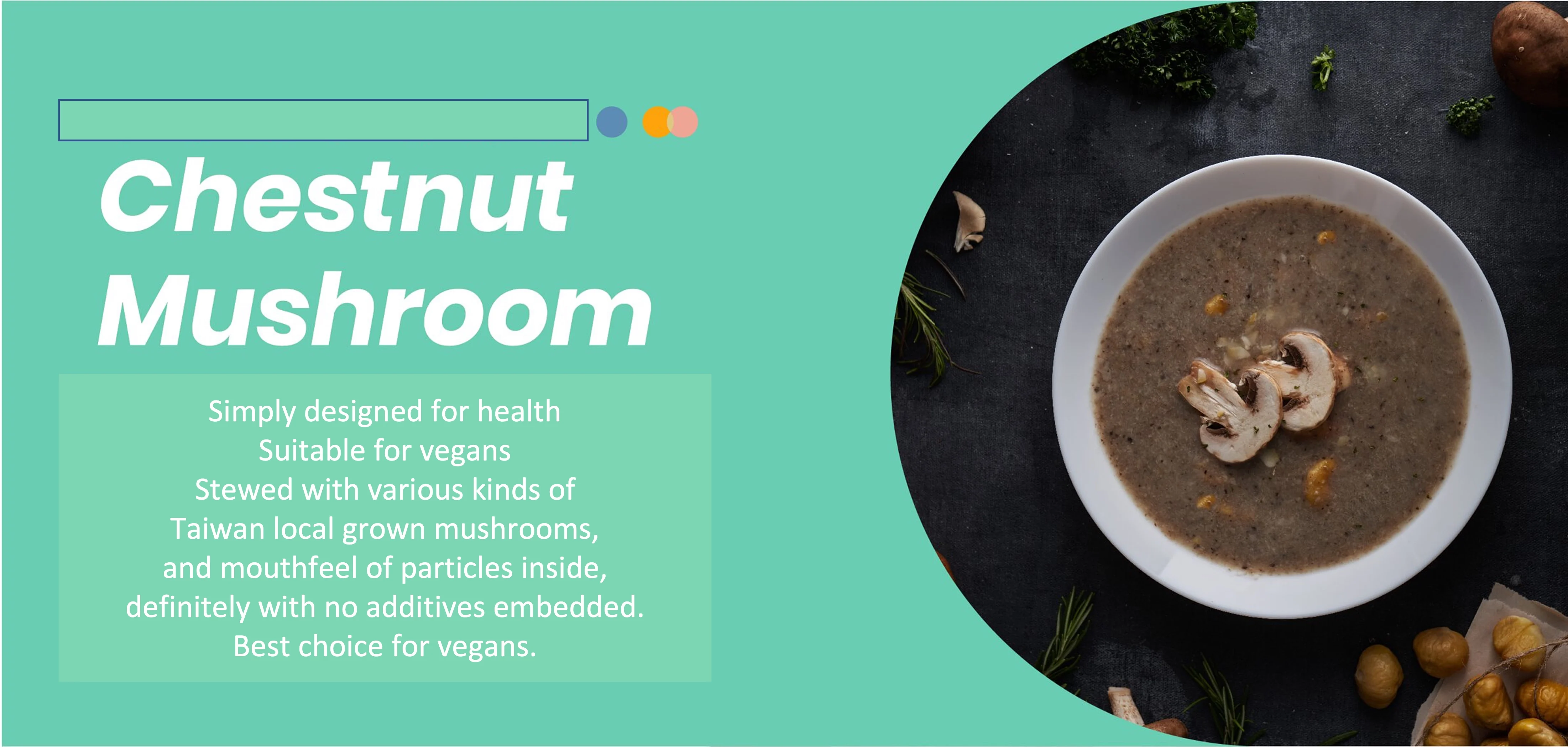 Instant food soup cappuccino chestnut and mushroom with no additives for family