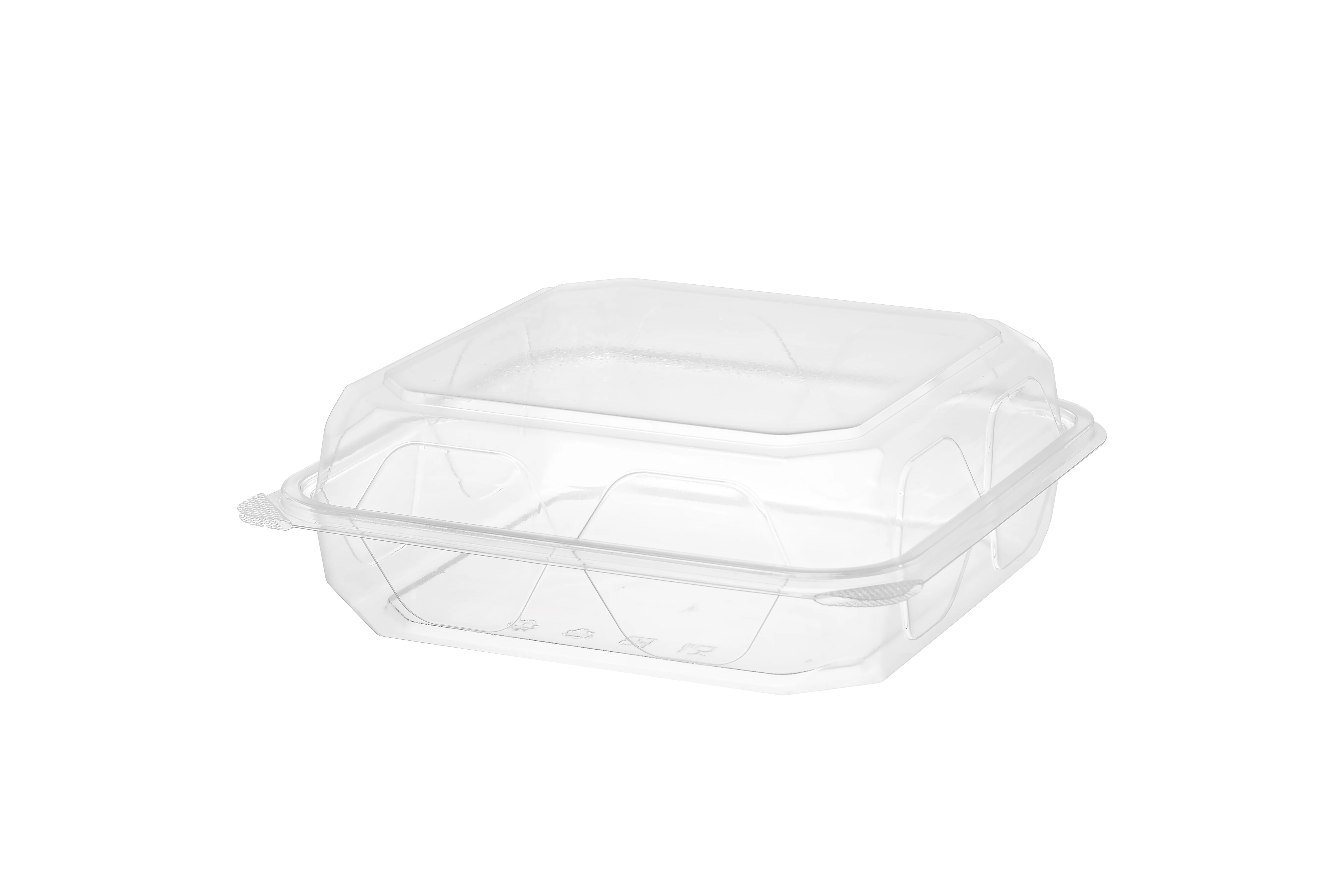 Good selling supermarket 6x6 PET disposable plastic fruit food bakery PET Hinged Containers