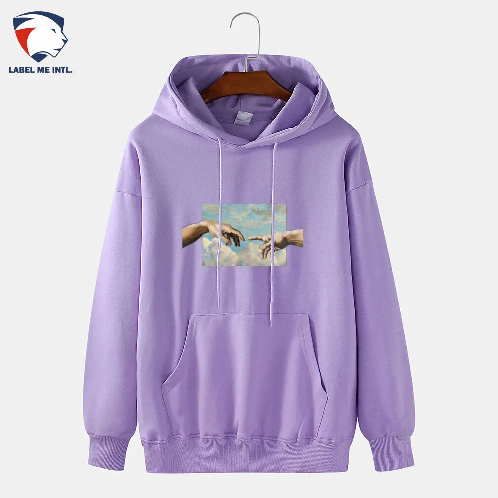 
Mens Touch Hand Graphic Print 100% Cotton Solid Casual Pullover Hoodie 