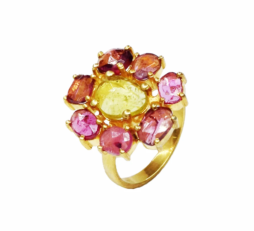Sterling Silver 925 Gold Plated diamond Supplier Wholesaler Custom Handmade Unisex Everyday Wear Multi Tourmaline Gemstone Rings