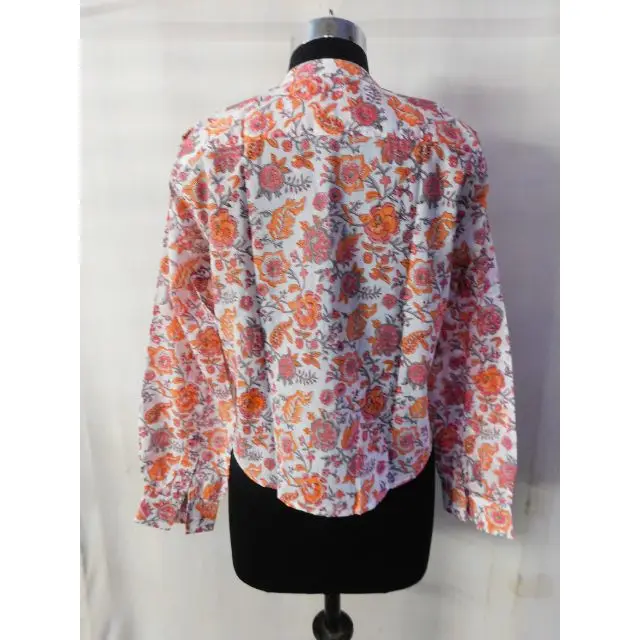 floral hand block printed stylish bohemian hippie design indian handmade women short women shirts long sleeves party wear blouse