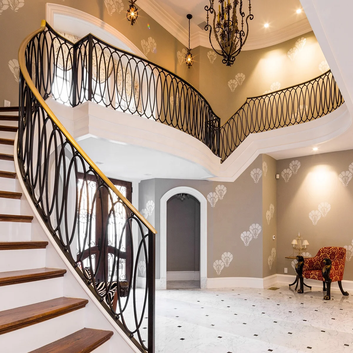 High end house interior decorative stair railing designs wrought iron railing design