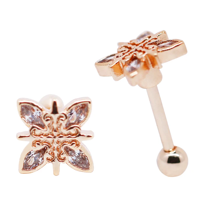 Rose gold new unique stainless steel flower cartilage helix ear piercing jewelry