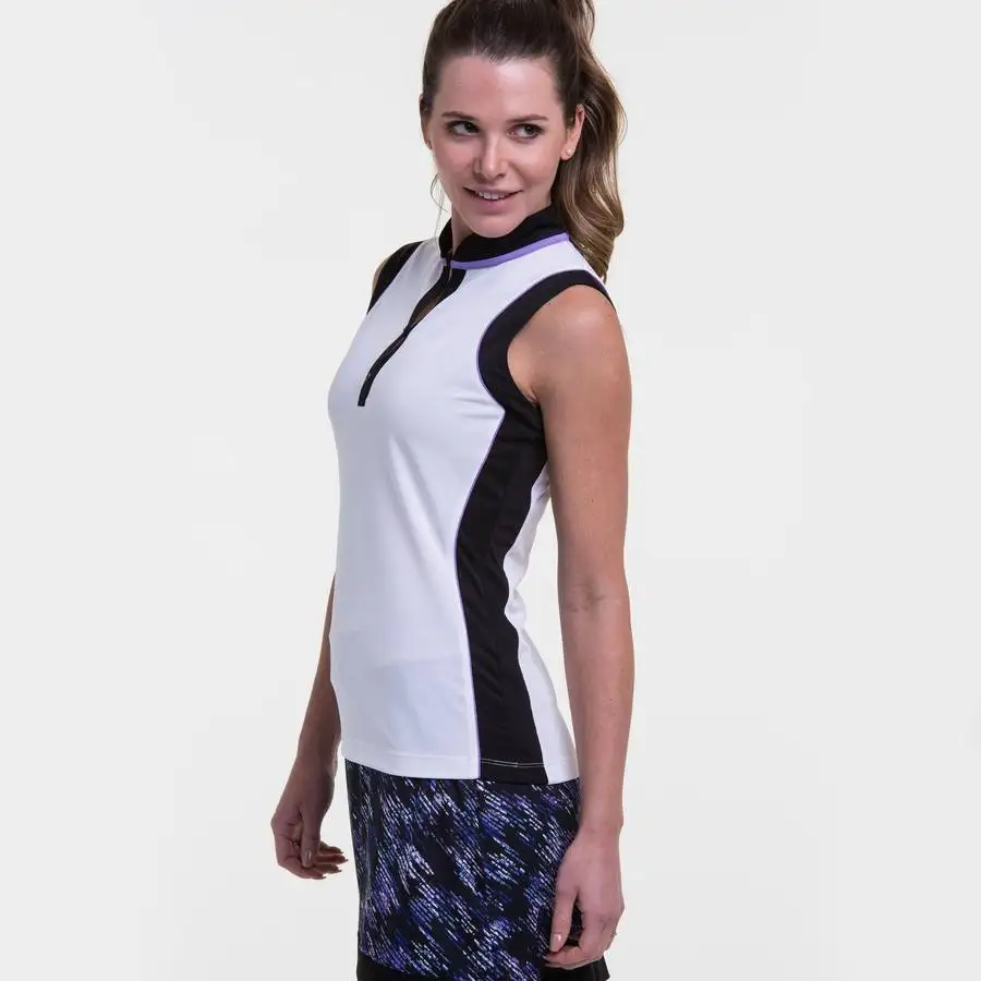 Sleeveless color block mandarin collar y neck polo shirts for ladies