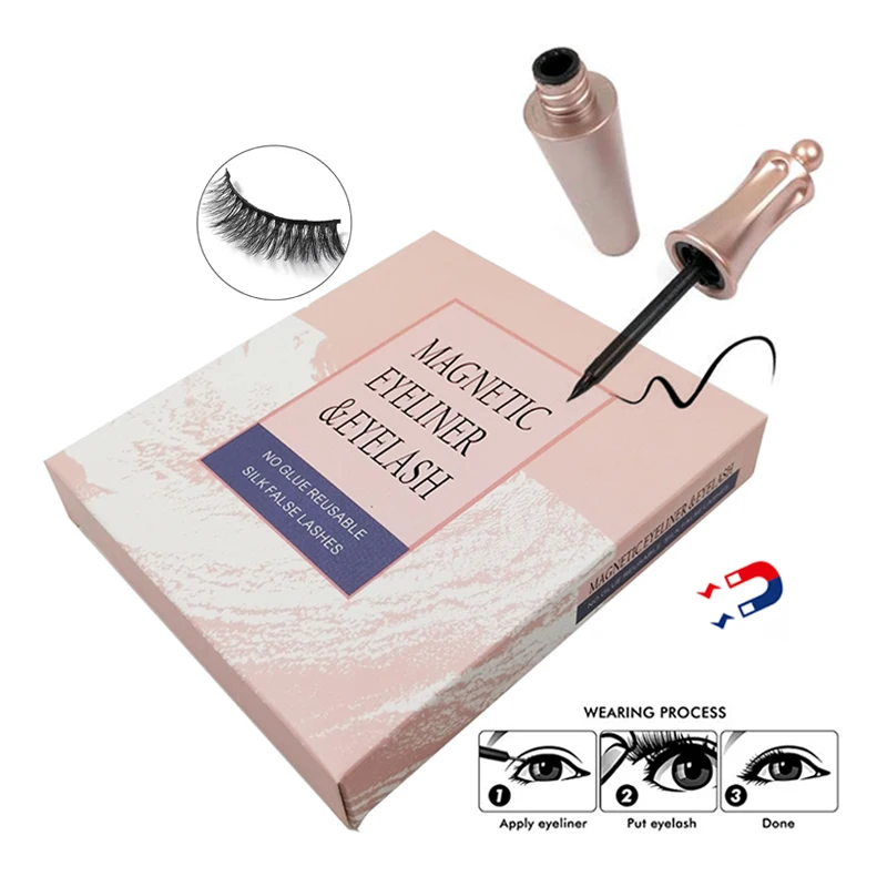 Private Label Faux Mink False Lashes Box Waterproof Sweat-Proof Natural Glamorous Looking Magnetic Eyelashes with Eyeliner Set
