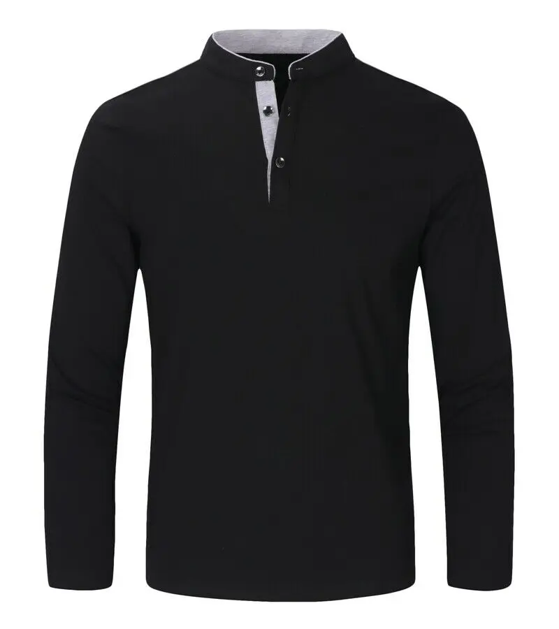 bulk high quality plain blank t shirt with stand collar men button up shirt polo shirts long sleeves