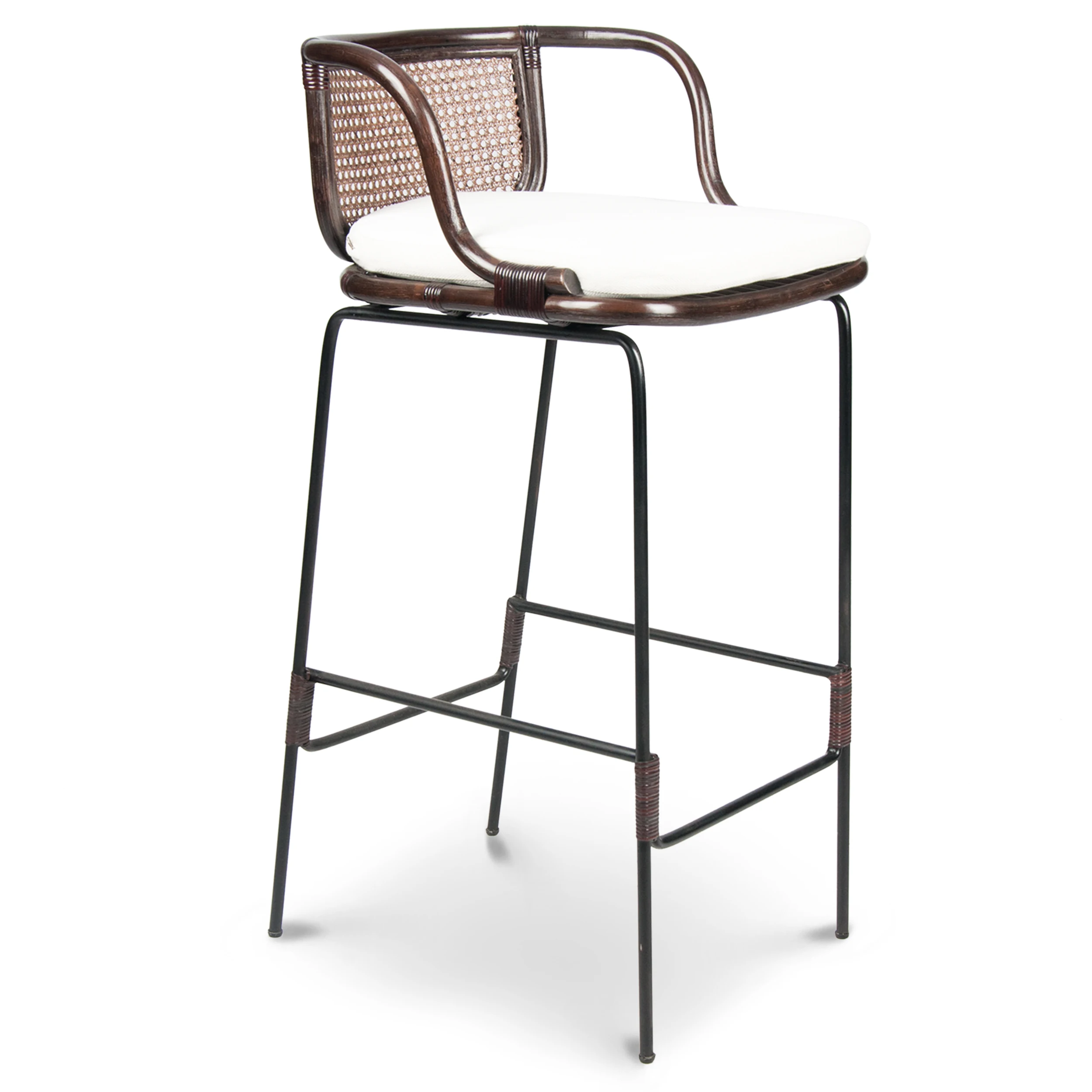  Барный стул из ротанга с подушкой Плетеный барный ручной работы натурального металлической рамой