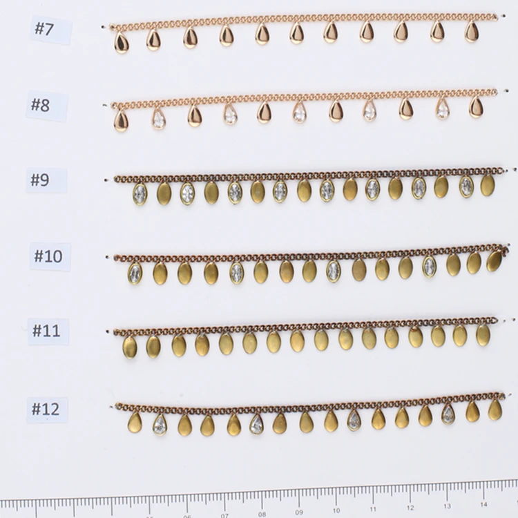 Korean quality Handmade Fashion Brass chain with cubic zirconia brass charm in Raw