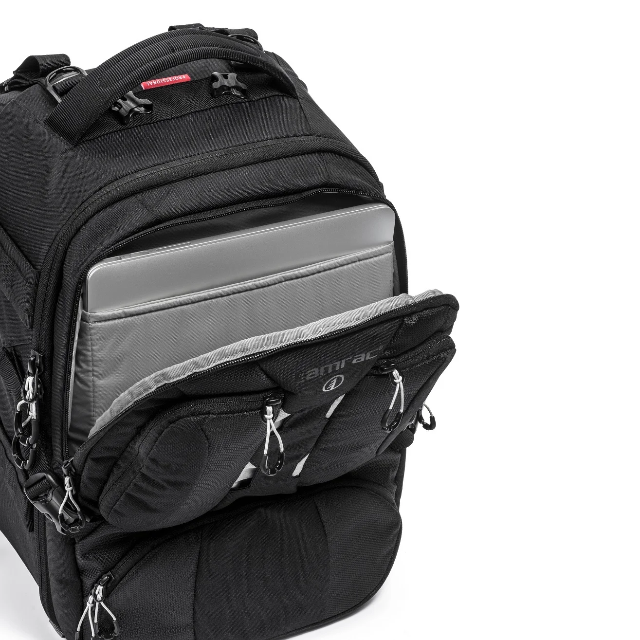 Lightweight Digital Gear Protection PU Coating Nylon Fabric Shockproof Black Camera Bags Backpacks with Large Main Opening