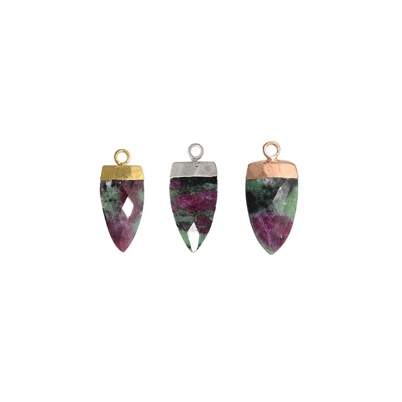 Ruby Zoisite Gemstone Gold Electroplated Half Marquise Shape Pendant Jewelry GH-22