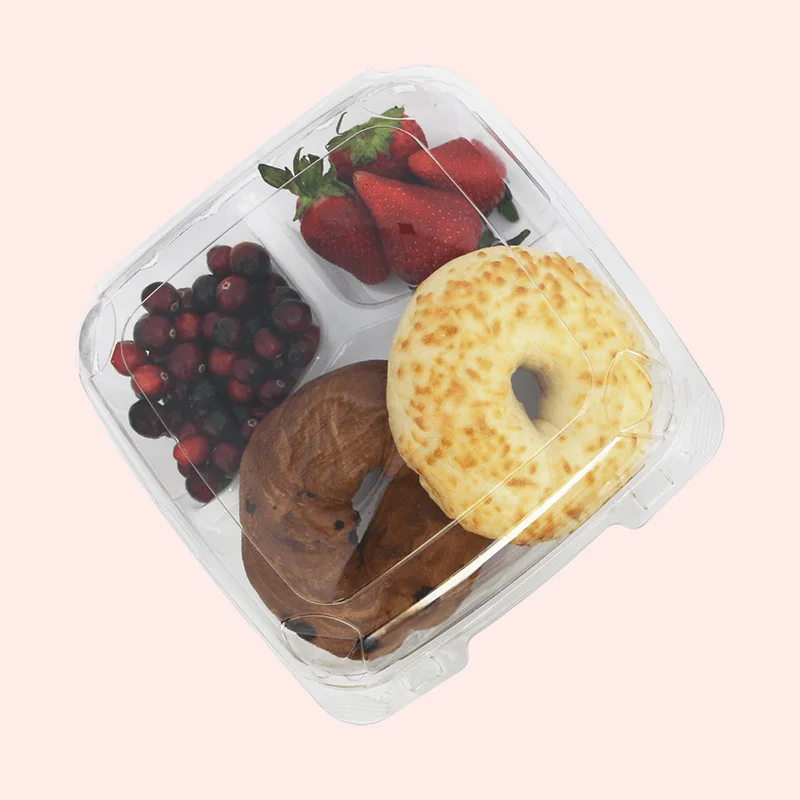 rPET disposable 3-compartment hinged food cookies plastic boxes container
