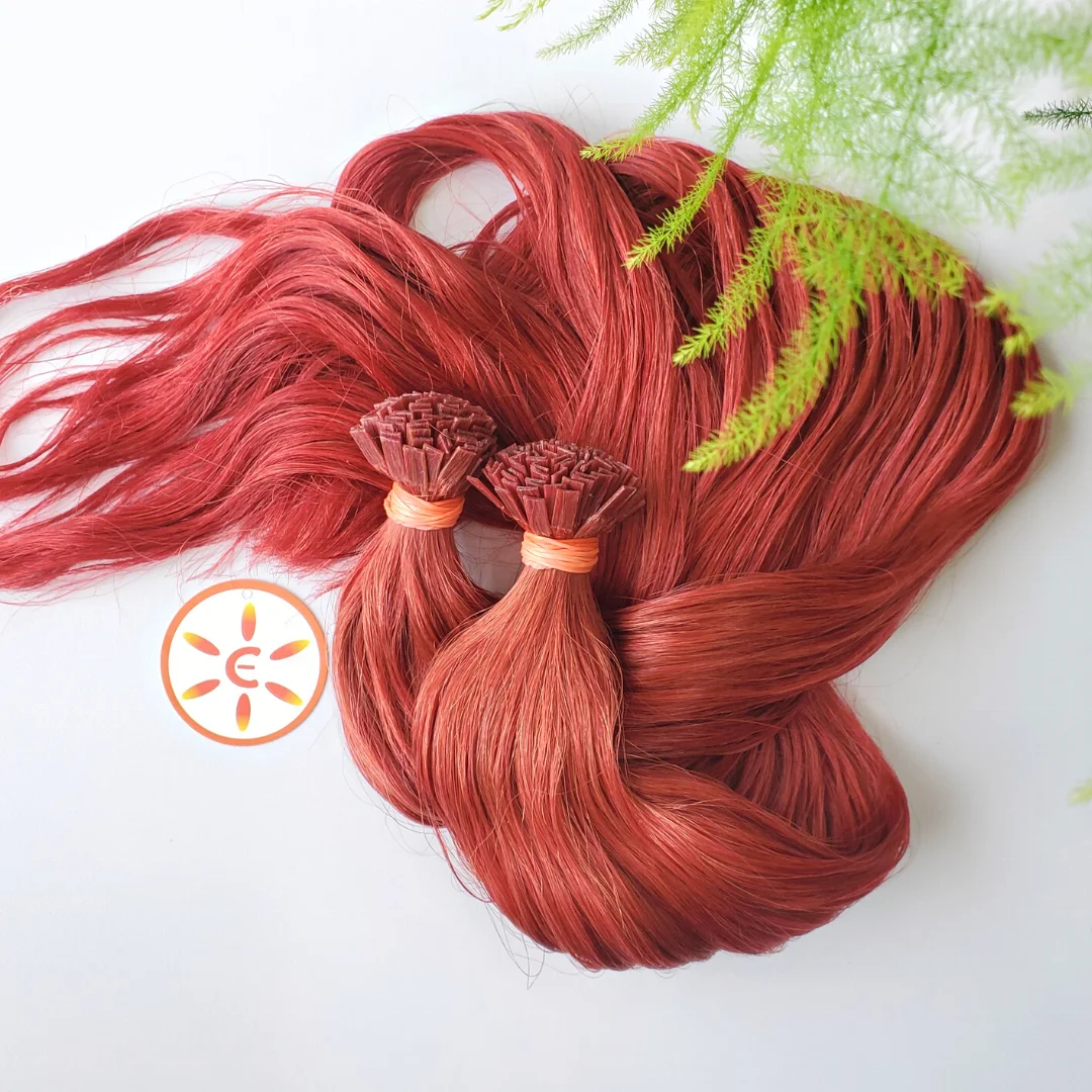 E-HAIR Вьетнам | Оптом дешевые человеческие волосы для наращивания с плоским наконечником кератина Италии красный цвет волос Плоский наконечник
