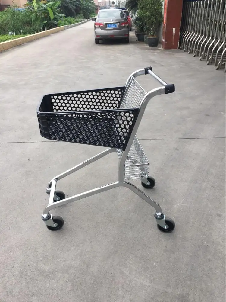 
MOQ 500 PCS 50L European Style Plastic Shopping Trolley Cart With Plastic Basket And Metal Frame 