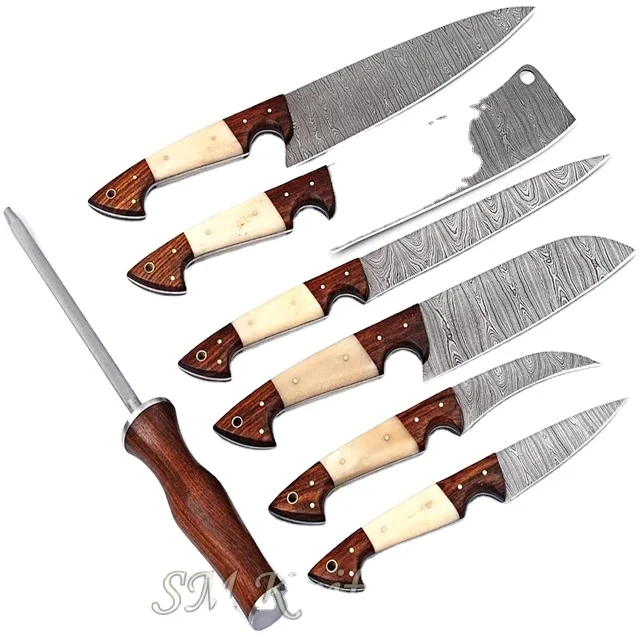 6 штук ручная работа Оригинальный стальной Дамаск кухонный нож шеф-повара набор ножей с измельчения Тесак (Smk2022)