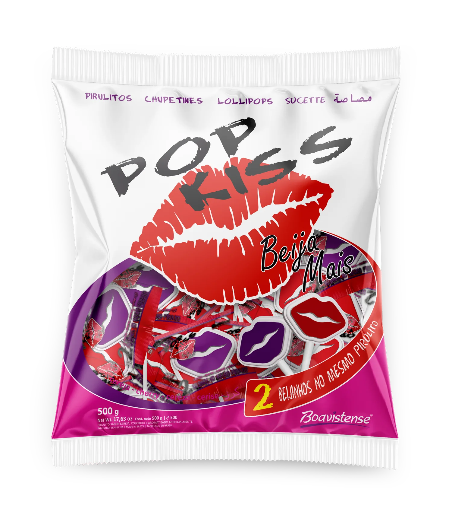 65891 - Pop Kiss Beija Mais Cherry Flat Lollipop 10g 24x50un