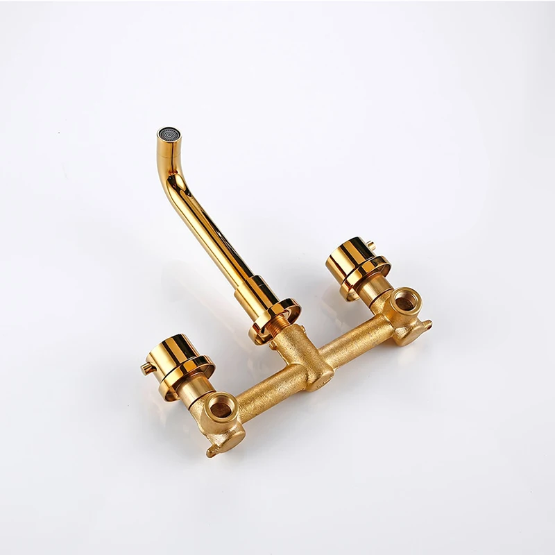 brushed gold tall basin faucet with sink modern bathroom mixer wall mounted bathroom faucet