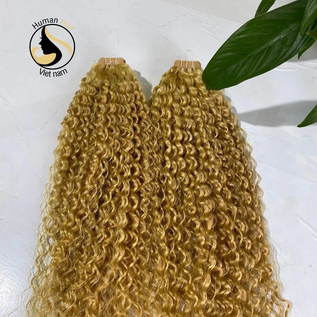 Factory Price Raw Hair Double Drawn Russian Blonde Deep Curly Tape In Hair Extensions 100% Human Hair