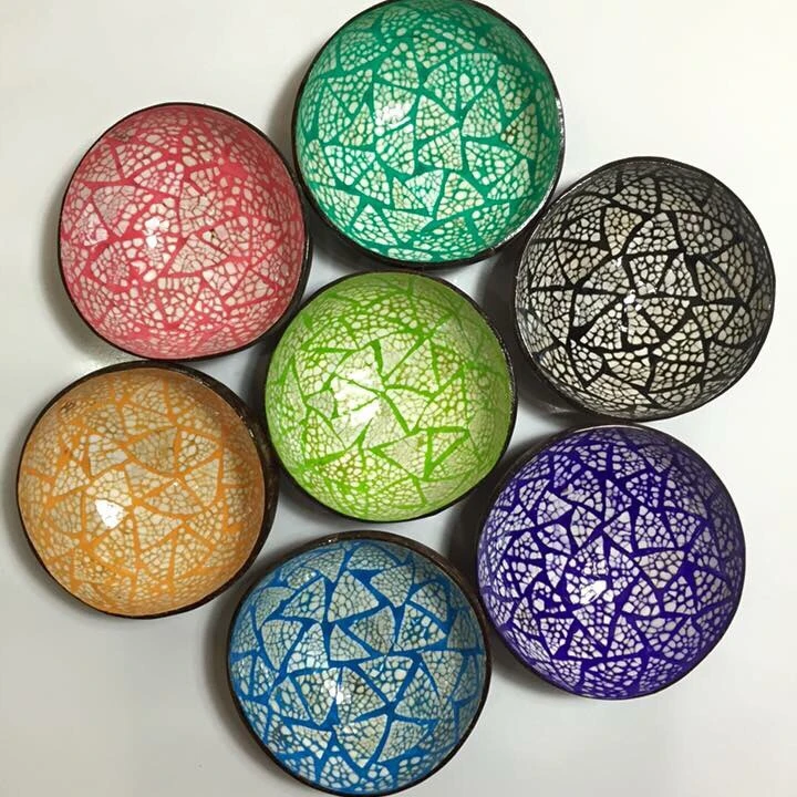 Цветная Лаковая чаша из кокосовой оболочки, сделано в Вьетнаме, экологически чистый кокос