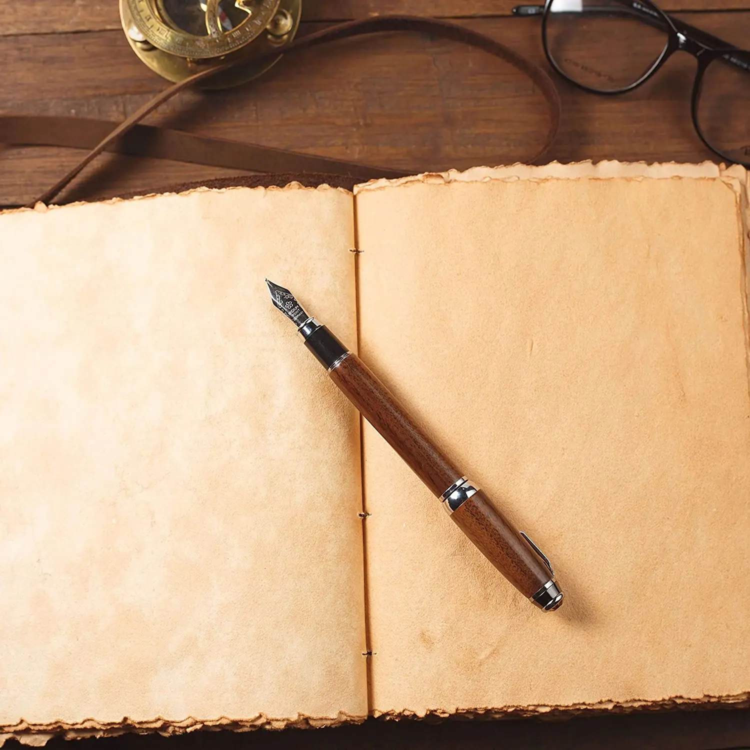 Handmade Antique Deckle Edge Paper - Leather Sketchbook - Book of Shadows Journal - Thick Journal - Vintage Journal
