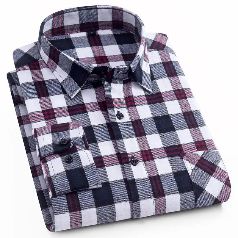 men plaid casual Flannel Striped Men Shirts Single Pocket Long Sleeve Youthful Fashion Soft Casual Plaid Checkered Shirt