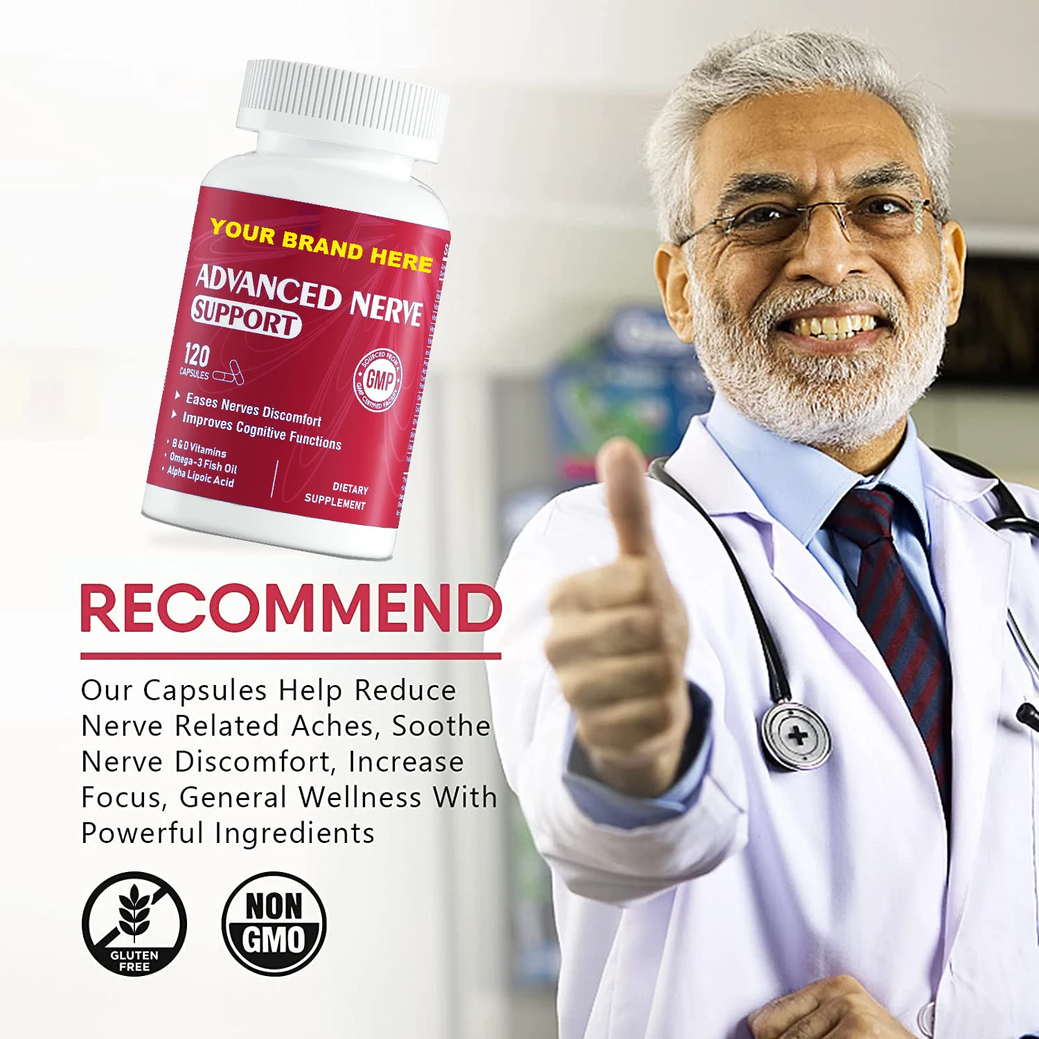 Neuropathy Pain Relief 120 Caps- Nerve Support Formula with Alpha Lipoic Acid, Acetyl-L-Carnitine, Omega-3, Vitamin B, Turmeric