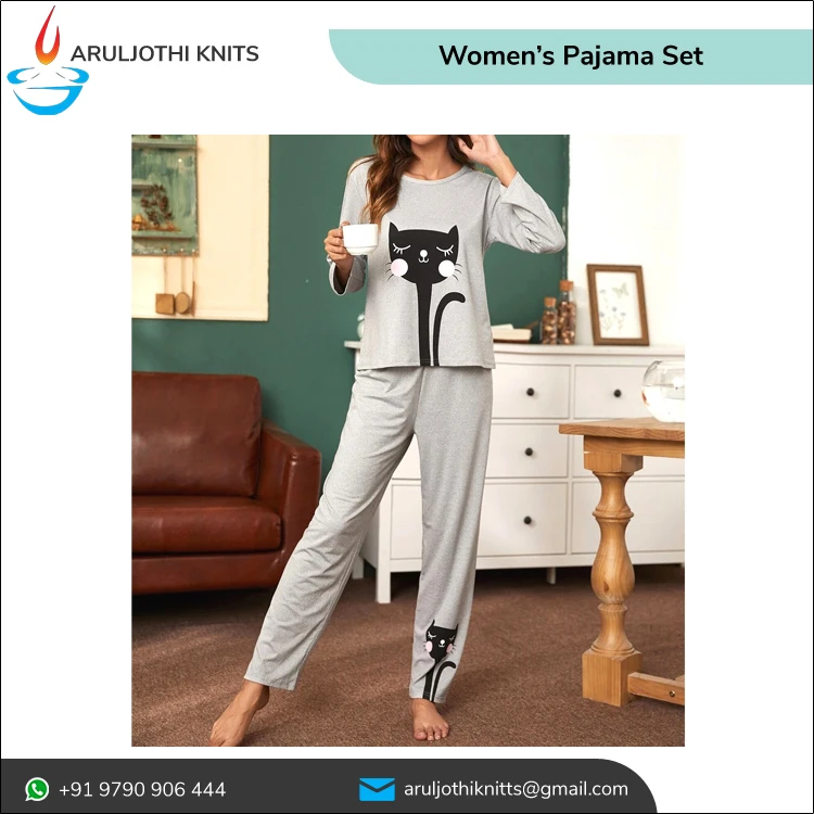 Custom Printed Sleepwear Lounge Wear Women Long Full Length Pajama Set 100% Cotton sleep & Loungewear clothes