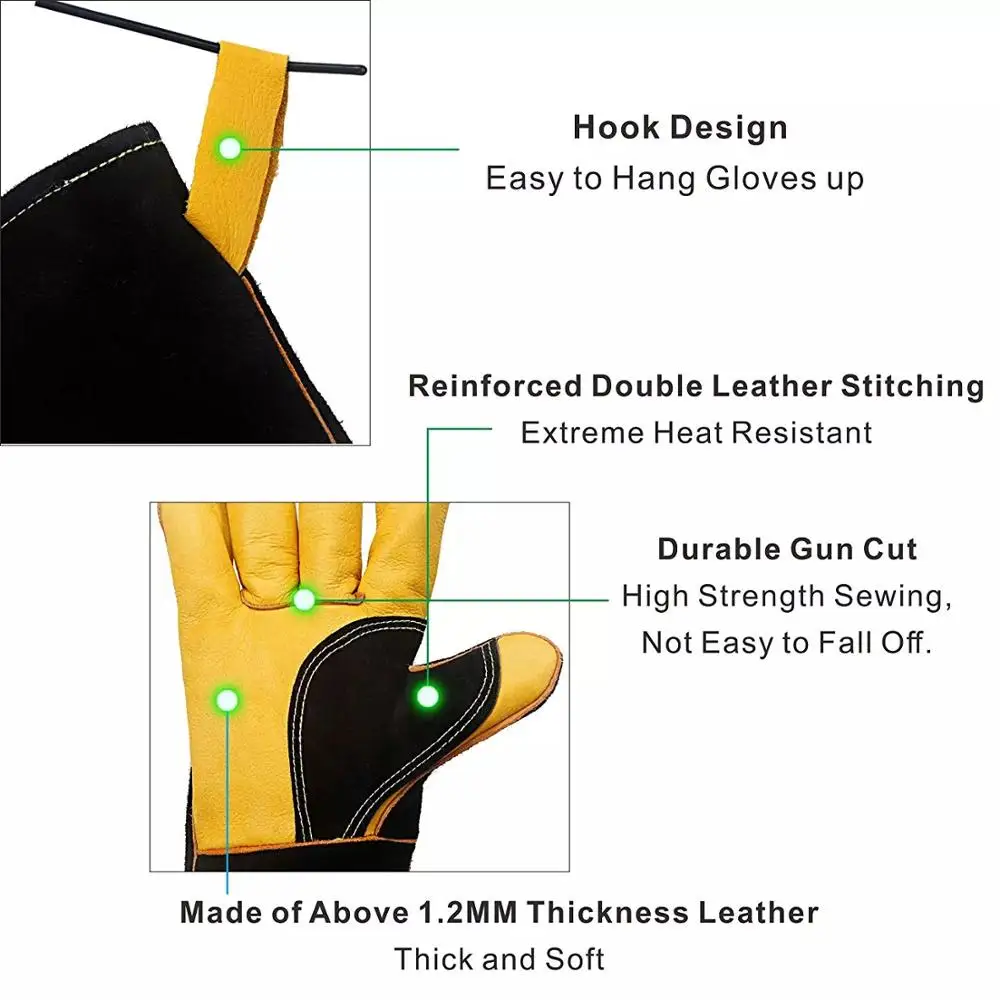 
Heat & Fire Resistant Leather Grill Gloves Safety Warm Gear Heated Gloves 16 inch Mitts Welding Gloves 