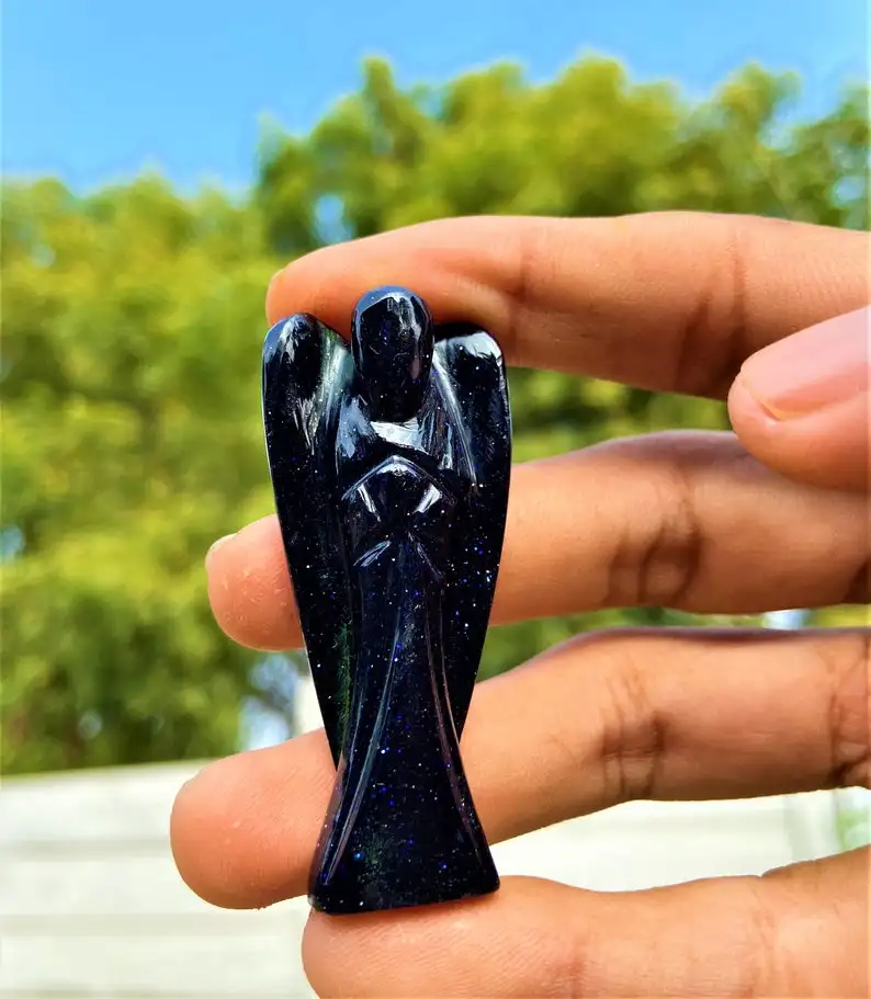 Wholesale Natural Blue Sunstone Angel crystal\ Blue Goldstone Angel Gold Angel Crystal