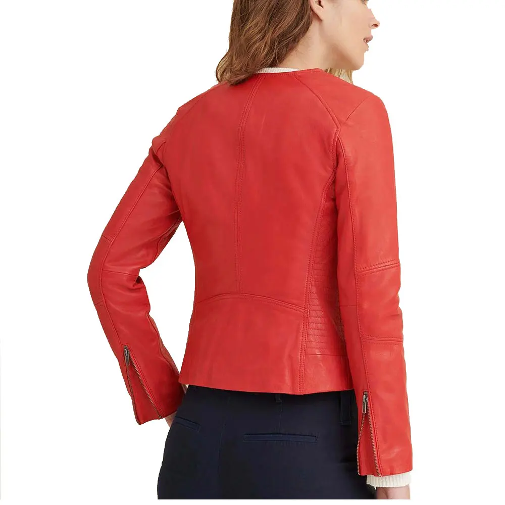 2021 New Arrival Ladies Cowhide genuine leather jackets Women Red Belted Plus Size Cropped Long Sleeve Leather Bomber Jacket