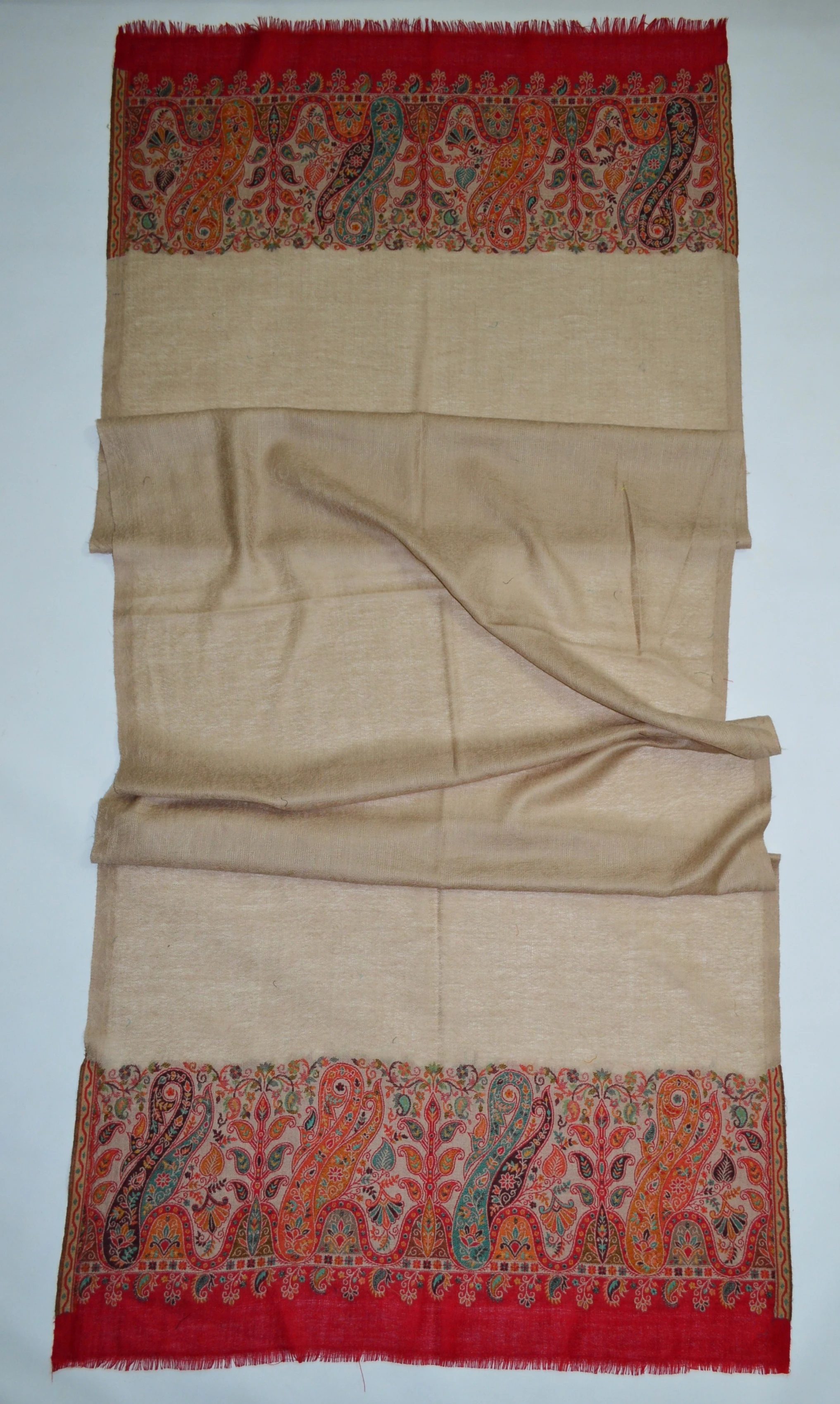 Double Sided Pashmina Alpaca Pashmina Wool Silk Kani Shawl Cashmere Men AZO FREE DYES with Woven Pattern Multi Color 70x200cms