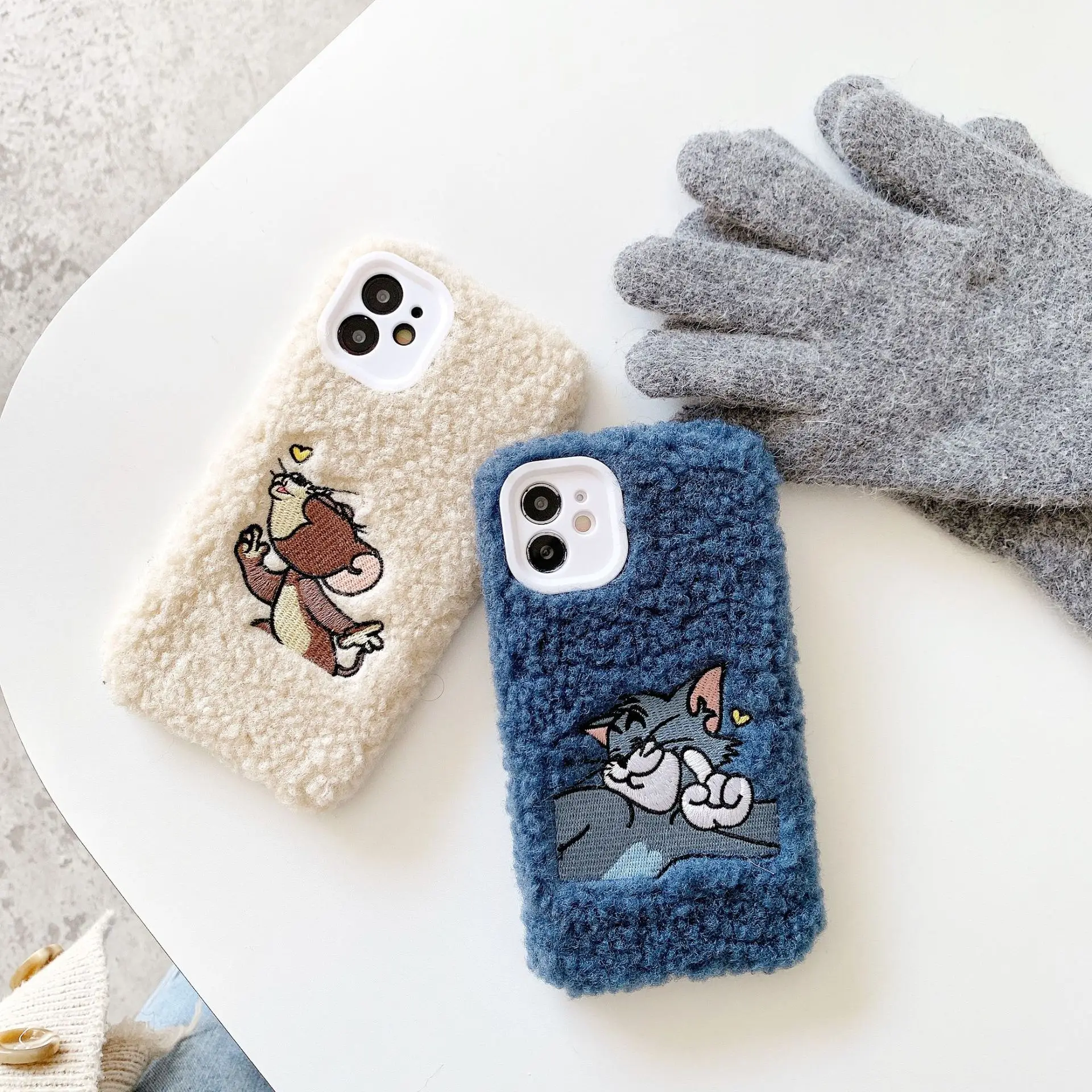 Cartoon Tom and Jerry Suede Case for iPhone 12 Pro Max 11Pro 11 7 8 X XR Xs Max