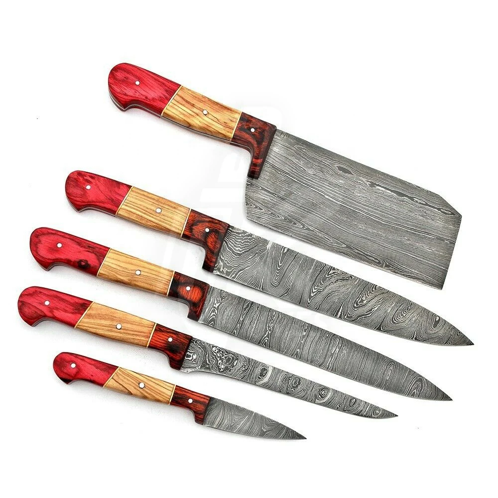 Handmade Damascus Steel Chef Knives Set For kitchen use hand forge knife with leather sheath fixed blade KK-10 Gift knife