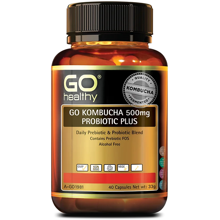 GO Healthy KOMBUCHA 500 мг пробиотик плюс-40 вегетапсул-Сделано в Новой