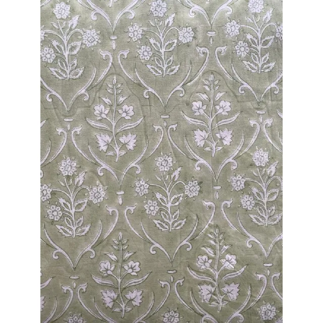 Sage Green White Block Print Fabric Cotton Cloth Light Weight Summer womens clothings