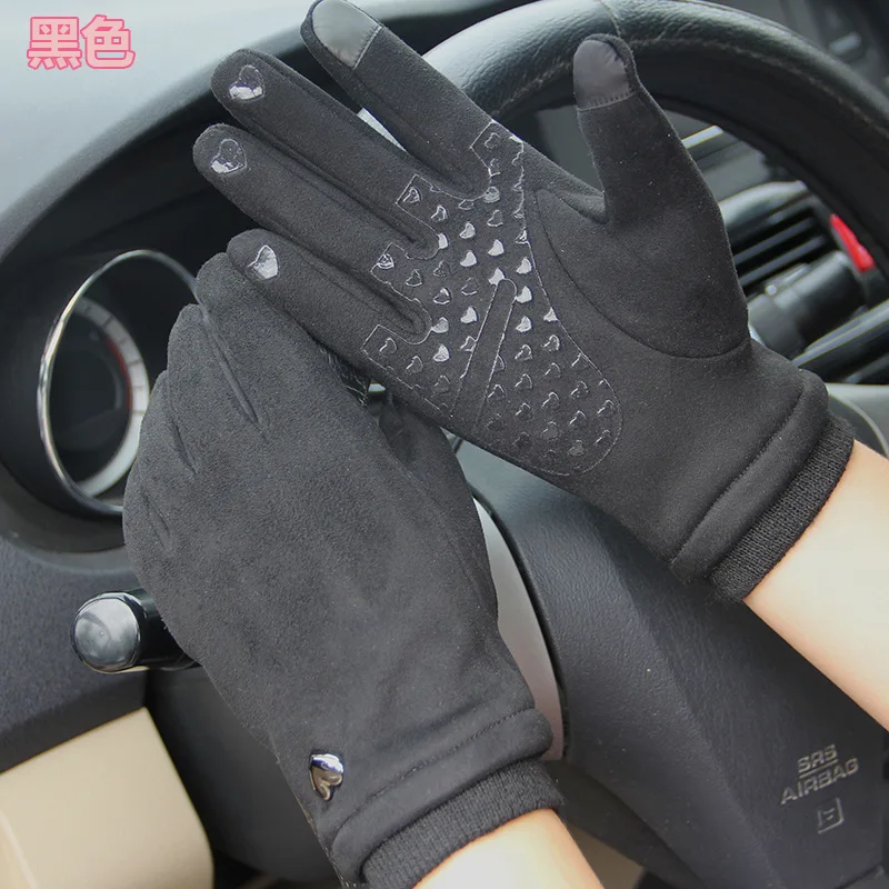 
Women Winter Warm TouchScreen Glove Velvet Driving Suede Outdoor Bicycle Motorcycle Anti Skid Gloves 