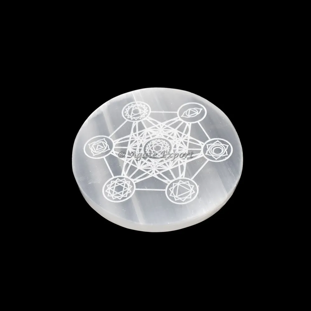 MetaTron With Chakra Selenite Circle Round Charging Plate