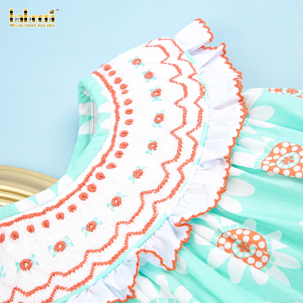 Luxurious floral geometric smocking girl bubble OEM ODM baby smocked romper wholesale manufacturer - BB2495