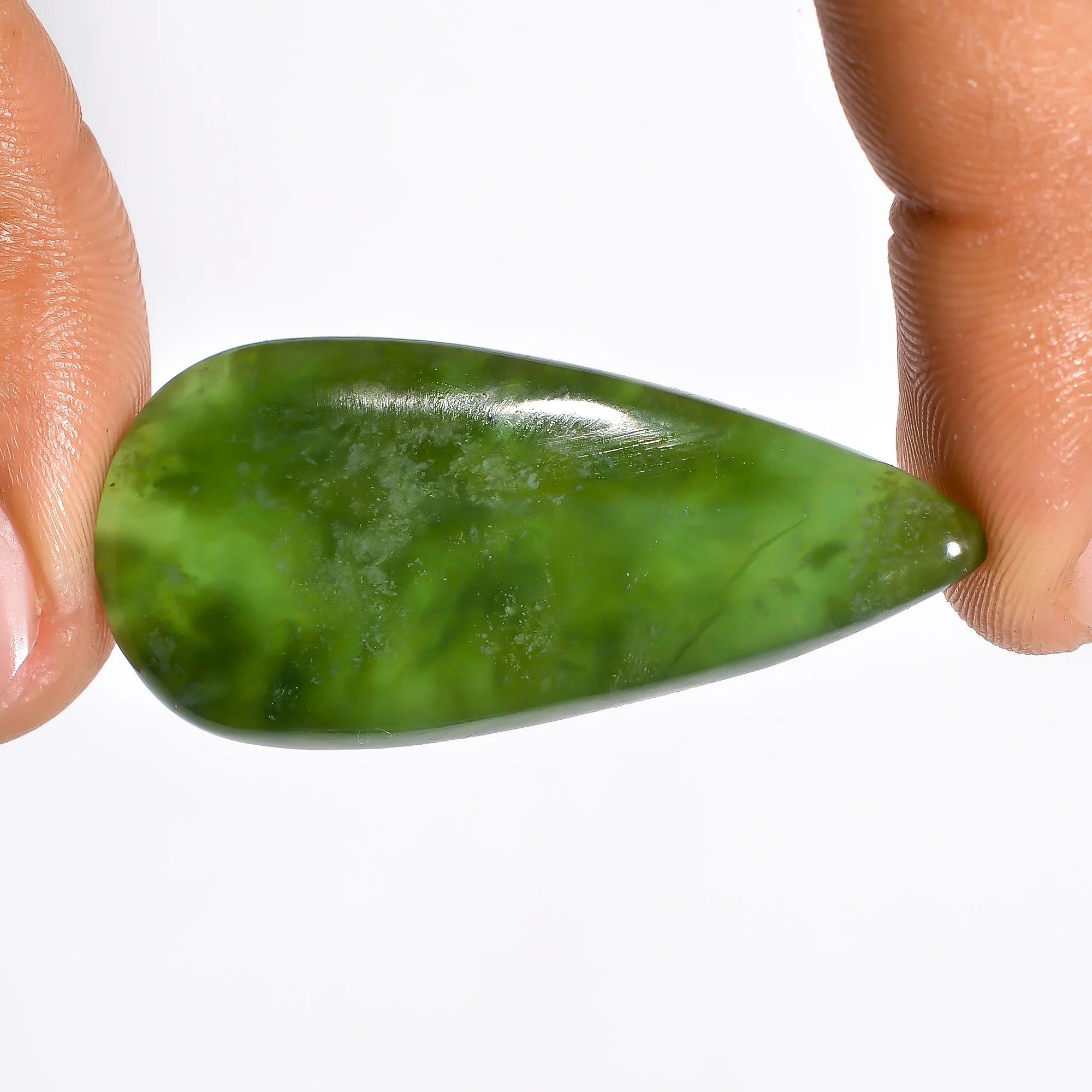 Elegant Top Grade Quality 100% Natural Nephrite Jade Pear Shape Cabochon Loose Gemstone For Making Jewelry 43.5 Ct. 44X20X6 mm