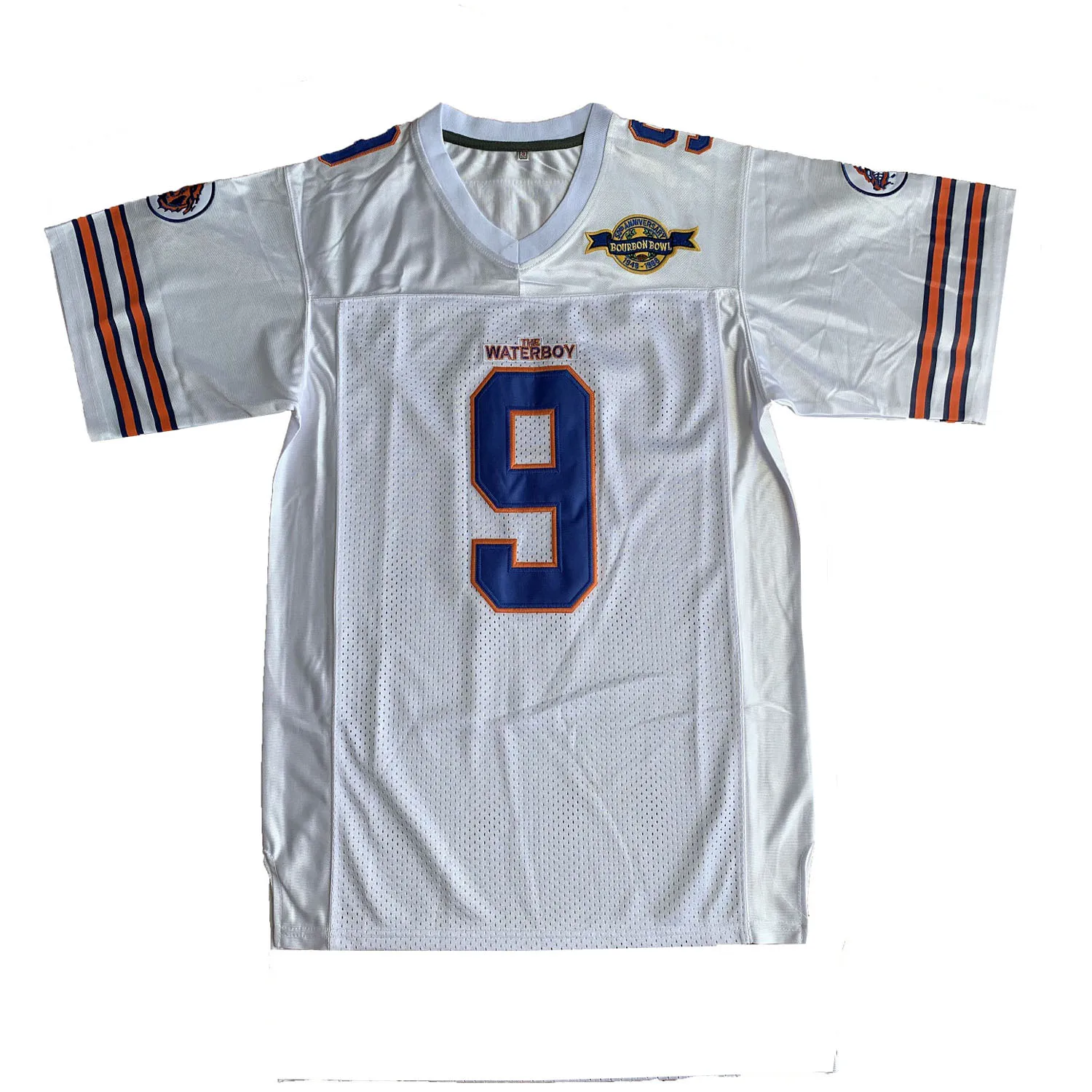 V Neck White #9 Mesh Fabric Sublimated American Football Jersey For Training