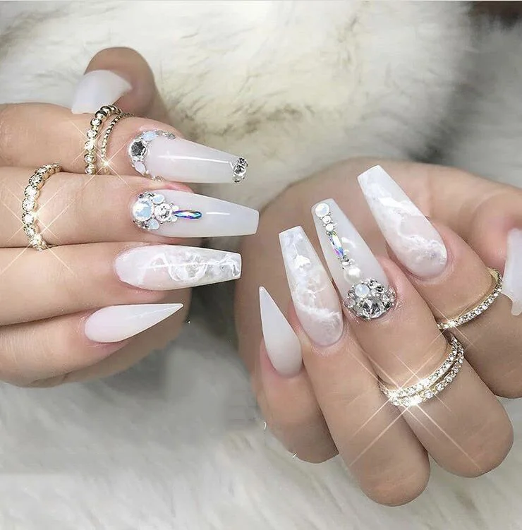 Unique Gem False Nails Full Cover French Style Salon Nail Extention Clear White False Nails